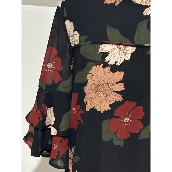 New Monteau Women’s Sz M top modest Floral Sheer Lined Boho whimsigoth Fairy - Picture 3 of 6